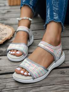 2026 Summer New Women's Lightweight Sandals, Outdoor Sports Casual Women's Sandals, Breathable Non-Slip Beach Soft Sole Comfortable Slip-On Sandals, Thick Sole Maternity Shoes, Open Toe Knit Women's Shoes, All Black Kuku Shoes, Mom's Outdoor Shoes - Multicolor - View 4