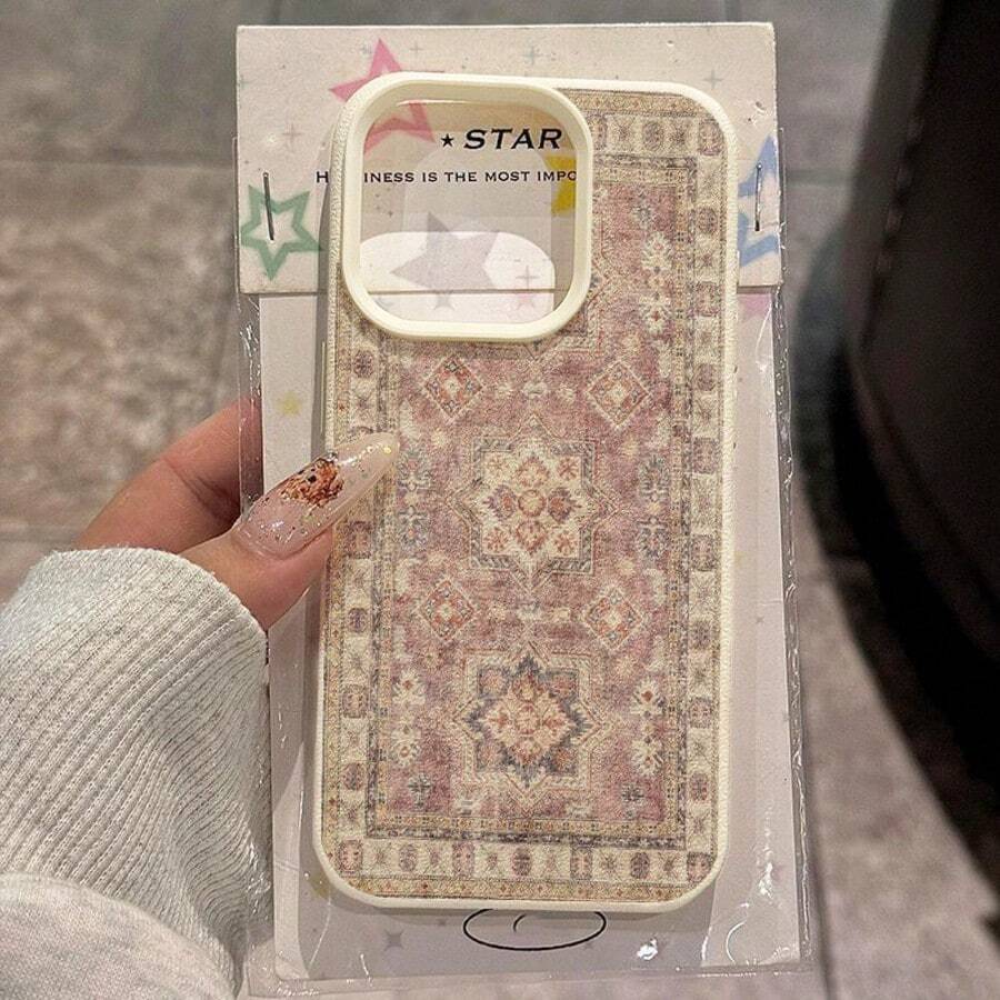 1 buah Casing Ponsel Bahan TPU Motif Karpet Persia Merah Muda Retro Kompatibel dengan Apple 17promax/17/16promax/15/13/12/11/ S20fe/A15/S24/A55/ Note11/Note12/Note13pro Pelindung Full Cover Tahan Guncangan Soft Shell - Putih - View 1
