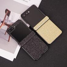 CHOKBODY Shiny Luxury Glitter Matte Frosted Texture, Elegant Artificial Leather Folding Phone Protective Case With Hinge Protection, Compatible With Samsung Galaxy Z Flip 8, 7, 7FE, 6, 5, 4 5G Folding Phone Protective Case - Black - View 3