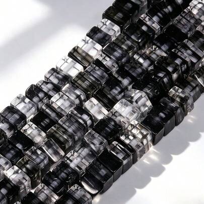 Cuentas de vidrio tipo lámpara en forma de rectángulo de 3x4mm en blanco y negro, cuentas espaciadoras sueltas para hacer joyas, pulseras, collares, aretes y accesorios DIY para regalos