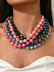 1 pieza o 6 piezas Collar de estilo bohemio de moda con cuentas de plástico de colores con patrón de corazón, cuentas con forma de estrella, conjunto de cuentas de arroz asimétricas de varios colores, múltiples estilos disponibles, adecuado para el uso diario de las mujeres, vacaciones, fiestas, banquetes nocturnos y talla grande ocasiones, el color, el patrón y el tamaño del plástico son multicolores hechos a mano, cada cuenta es diferente - Multicolor - Ver 4