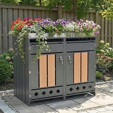 Bin Storage Unit, Lockable, Two Doors, Planting Area, Door Panel With Vertical Wood Grain, Diamond-Shaped Hollow Base - 灰色 - 查看 4