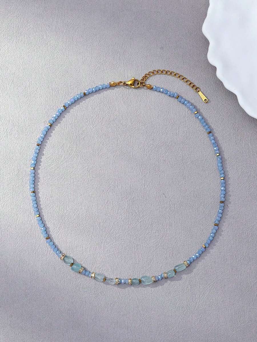 1 buah Kalung Manik-Manik Dekoratif Minimalis Warna Jelly untuk Wanita - Biru-N1292 - View 1
