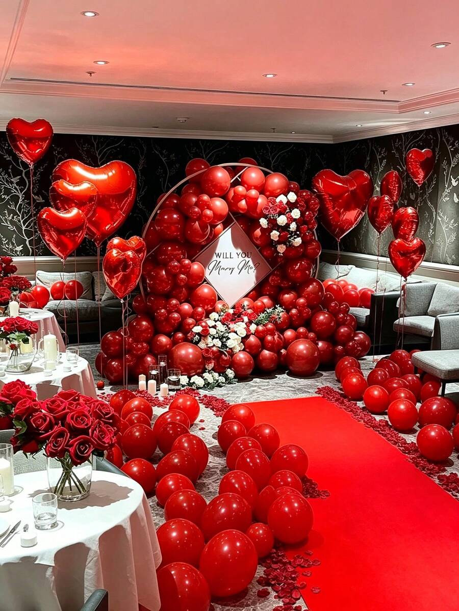 112Pcs Matte Vibrant Red Balloon Garland Arch Kit, Elegant Romantic Luxury Decor For Wedding, Engagement, Proposal, Birthday, Valentine, Anniversary Indoor Welcome Party Backdrop Decoration - 紅色 - 查看 1