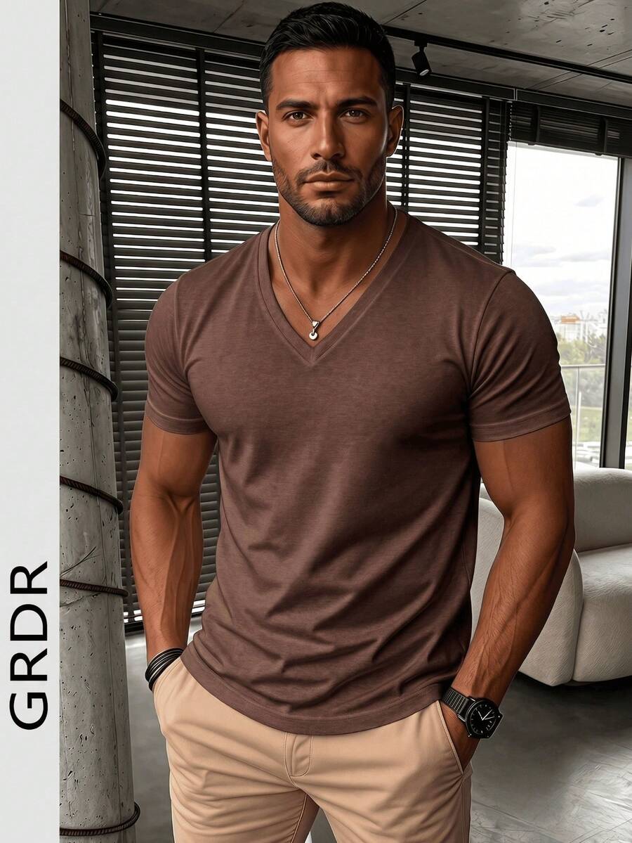 GRDR 男士时尚 V 领短袖 T 恤 | 精致设计 | 夏季必备 | 百搭易穿 | 展现您的风格