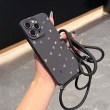 Funda de teléfono conveniente con cordón ajustable multifuncional y correa cruzada, diseño minimalista de corazón con pupila negra, carcasa protectora anti-caídas de TPU fácil de usar para teléfonos Apple - Multicolor - Ver 5