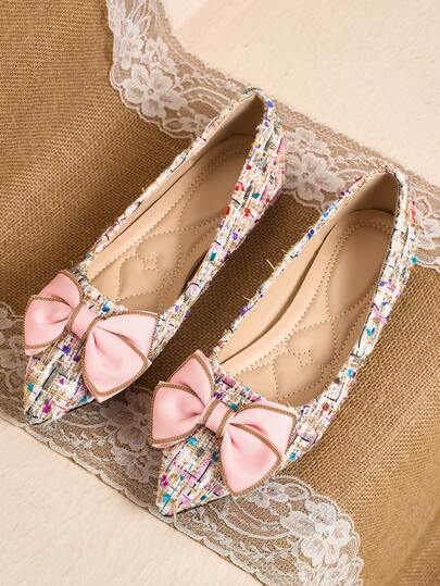 WHDXY Zapatos planos de mujer con decoración de lazo y flores en color burdeos, punta puntiaguda, suela blanda, estilo casual de bajo empeine, para vacaciones y citas