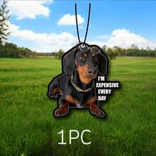 Funny Dog Design Car Hanging Air Freshener, Cool Puppy With Fashion Glasses & Gold Chain Plus Quote "I'M EXPENSIVE EVERY DAY" Scent Paper Ornament, Auto Rearview Mirror Decor, Funny Gift For Dog Lovers - A - View 11