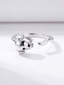 1pc Cute Big Ear Dog Ring, Rhinestone Inlaid Women's Wedding Ring, Girls Promise Ring, Eternity Ring, Women's Jewelry Gift - Style 1 - View 4
