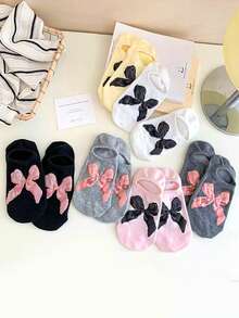 6 Pairs Multicolor Assorted New Chinese Ballet Style Solid Color Bow Knot Boat Socks Spring Summer Thin Invisible Low-Cut Ankle Socks Ins - Multicolor - View 7
