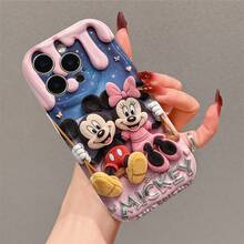 Disney Mickey & Minnie Mouse Phone Case, Plush Style With Swing & Star Print, Shockproof Protective Cover, Compatible With IPhone 17/16/15/14/13/12/11 Pro, Perfect Gift For Couples & Disney Fans - 白色 - 查看 4
