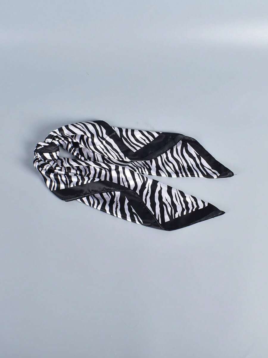 1pc Zebra Striped Print Bandana Women Big Square Scarf Bandana,Hair Band,Head Band Ideal For Dressing Up Your Look - White - View 1