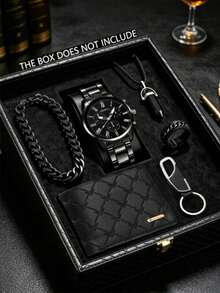 6件組男士時尚奢華經典商務手錶套裝，包含羅馬數字石英手錶 + 時尚項鍊手鍊戒指 + 多功能錢包，適合男士生日/節日禮物、返校、畢業、商務聚會等場合，日常配戴，情人節/聖誕節/父親節理想禮物，絕佳禮品選擇 - 彩色 - 查看 1