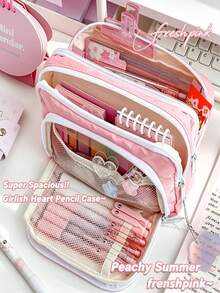 1 Pieza Estuche de Lápices de Gran Capacidad Rosa con Bolígrafo Aleatorio, Bolsa de Almacenamiento con Ventana Frontal, Regalo para Regreso a la Escuela & Cumpleaños.Regreso a la Escuela. - Multicolor - Ver 7