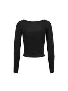 Y2K Disney Minnie Mouse Graphic Crop Top Women Square Neck Long Sleeve Slim Fit Kawaii Tee - Black - View 5