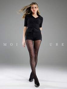 MOIRÉALLURE 1雙裝 時尚經典百搭絲綢提花褲襪－適合日常通勤與夜生活 - 黑色 - 查看 4