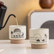 1Pc Saudi Arabic Coffee Ceramic Cup, Middle Eastern Hand-Painted Camel Mug, Thick Handle Tea Cup, Ramadan Eid Mubarak Home Office Decor Gift - Multicolor - View 1