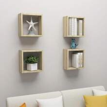 vidaXL 4X Cube Shelf Wall Shelf Hanging Shelf Cube Lounge CD Shelf Decorative Shelf Bookshelf Floating Shelf Wall Board Shelf Cube Light Oak Khaki 30x15x30cm - Light Oak Khaki - View 1