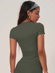 PinkTip Basic Top, High Waist Loose Fit, Summer Casual And Fitness Essential Sports - Army Green - View 6