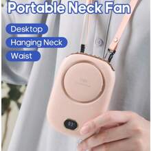 1pc Rechargeable 1800mAh Bladeless Mini Fan, Neck-Hanging Hands-Free Fan With Adjustable Lanyard And Stand, Desktop Use, 3-Speed Wind, Battery Display, Camping, Beach, Travel Accessory, Back To School Outdoor Summer Air Cooler - Neck Fan - View 2