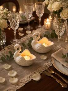 Elegant Swan Shaped Ceramic Candle Holder - Handmade Wedding And Holiday Centerpiece Decor, Romantic Home Decoration, Creative Gift - A - View 3