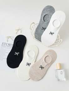 5 Pairs Women's Spring/Summer Minimalist Bow Invisible No-Show Socks, Solid Color Breathable Versatile Low-Cut Socks, Non-Slip Lining, Daily Wear Anti-Slip - Multicolor - View 9