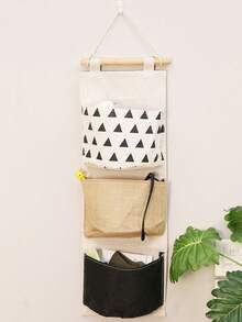 Plaid Linen 3-Pocket Hanging Storage Bag, Over-The-Door Organizer, Minimalist Fashion Hanging Pocket Storage Bag, Miscellaneous Items Handy Storage Bag, Foldable Storage Hanging Bag,Bedroom Room Decor,Back To School - Multicolor - View 12