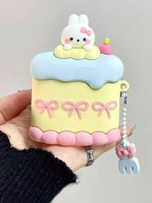 1pc Cute Rabbit Cake Shaped Silicone Earphone Protective Case, With Fork Pendant And Beaded Chain, Shockproof Protective Case, Suitable For AirPods 4 And Pro/Pro2/Pro3, Portable For Airport Travel, Daily Commute And Outdoor Activities, Cute Sweet Style Earphone Accessory - Multicolor - View 2
