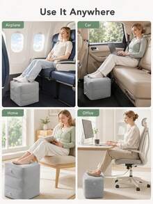 Aesthetic Inflatable Foot Rest Pillow With 3-Layer Design To Expand Seat Space Flocked Washable Adjustable Air Footrest For Kids And Adults Press-To-Inflate 1pc Napping Cushion To Hold Up Legs On Airplane Travel Essentials Travel Accessory - Multicolor - View 12