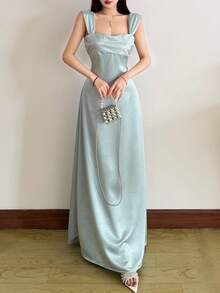 Top Dazzle Women's Elegant Sleeveless Backless Long Dress With Straps, Fit And Flare Design For Parties And Events - Blue - View 5
