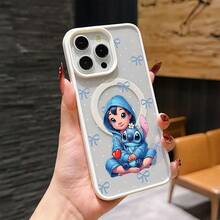 Cute Disney Lilo & Stitch Phone Case For IPhone 17/16/15/14/13/12/11 Pro, Blue Hoodie Design With Bows Background, Shockproof Cover, Perfect For Girls - 藍色 - 查看 8