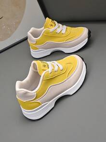 Children's Fashion Retro Sneakers, Comfortable Lace-Up Closure, Durable Anti-Slip Sole - Yellow - View 4