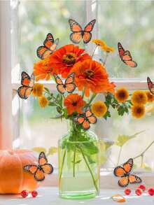 40/20/5 piezas Decoración de mariposa monarca naranja, mariposas de plástico 3D artificiales, decoración de flores falsas, adecuado para dormitorio, sala de estar, decoración de fiesta de otoño, regalo DIY de cumpleaños y boda, decoración de pared, chimenea, ramo, decoración del hogar para Navidad, Halloween y Acción de Gracias - Multicolor - Ver 9