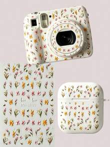 1pc 3D Embossed Spring Floral Decorative Sticker, Soft Pink & Yellow Tulip Bee Pattern, Waterproof Self-Adhesive Backing, Vintage Fresh Pastoral Style DIY Decorative Sticker For Camera/Earphone Case/Laptop School Supplies - Little Flower Bee - View 2