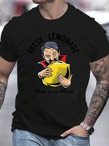 T-shirt homme en pur coton à manches courtes, imprimé graphique personnage Dracula limonade fraîche, tee-shirt décontracté oversize - Noir - Voir 6