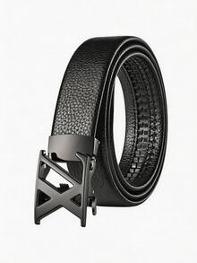 Men's PU Litchi Grain Automatic Buckle Alloy Belt, Gold Gun Black Silver 3 Colors Optional, Business Casual Versatile Durable Adjustable, Suitable For Dress Pants And Multiple Occasions - Multicolor - View 5