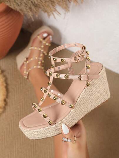 Giày sandal cao gót nữ thời trang đan rơm dây quai, đế dày, kiểu tối giản sành điệu, slingback, phù hợp tiệc tùng tụ tập mùa xuân hè