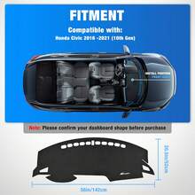Nilight Dash Cover Compatible With Honda Civic 2016 2017 2018 2019 2020 2021, Custom Fit Suede Dashboard Mat Non‑Slip Sunshade Glare Protector Interior Accessories Black - A - View 2