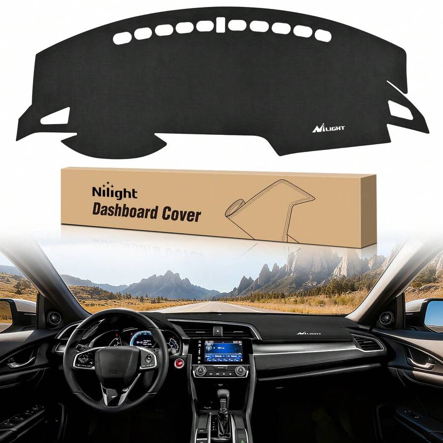 Nilight Dash Cover Compatible With Honda Civic 2016 2017 2018 2019 2020 2021, Custom Fit Suede Dashboard Mat Non‑Slip Sunshade Glare Protector Interior Accessories Black - A - View 1