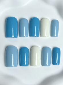Shetips 10pcs Handmade Press-On Nails, Short Length, Suitable For Summer Vacation And Graduation Party - Multicolor - View 2