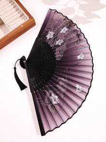 優雅復古中式水墨蓮花摺扇，漢服旗袍裝飾，舞蹈道具扇 - 彩色 - 查看 6