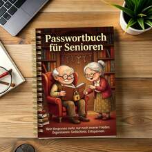 1本 A5 德文長輩密碼記錄紙質螺旋筆記本「Passwortbuch Für Senioren」可愛長輩夫婦設計，網路密碼與網站管理記錄簿，長輩文具用品 - 多色 - 查看 3