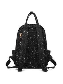 LECEY Mochila acolchada con diamantes y bordada para mujer - Negro - Ver 4