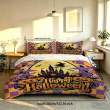 3-Piece Halloween Bedding Set (1 Duvet Cover + 2 Pillowcases), Featuring Halloween-Themed Design. Bedding Is Soft And Comfortable, Made With High-Definition Digital Printing Technology. Patterns Include Castles And Pumpkin Designs. No Fillers Included. Perfect For Bedroom, Dorm (Unisex) And Travel Use. - 4129+SJT+W - View 17