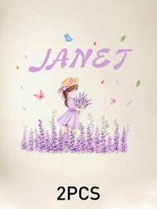 Customized Flower Girl Cartoon Wall Sticker, Personalized Text Wall Sticker, Customized Name Self-Adhesive Painting, Customizable Birthday Gift, Party - Style D - View 7