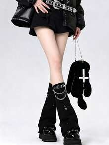 STAR RIVER Leg Warmers|1 Pair/Punk Leg Ring Buckle Wide Leg Sock Cover Cos Black Leg Sleeve, Y2k Subculture JK Over-The-Knee Slouch Leg Warmers Versatile Style - Multicolor - View 4