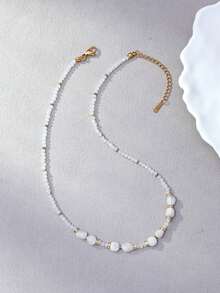 1 Women's Jelly-Colored Simple Decorative Beaded Necklace - White - N1292 - View 1
