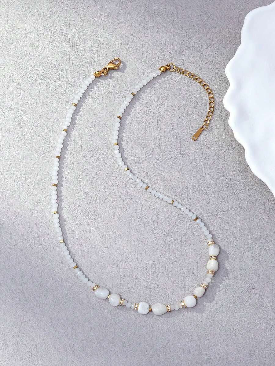 1 Women's Jelly-Colored Simple Decorative Beaded Necklace - White - N1292 - View 1