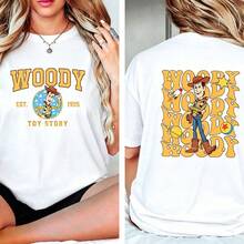 Disney Woody Toy Story Cotton T-Shirt, Casual Short Sleeve Tee For Men Women - 白色 - 查看 1