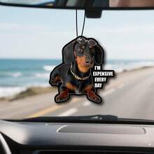Funny Dog Design Car Hanging Air Freshener, Cool Puppy With Fashion Glasses & Gold Chain Plus Quote "I'M EXPENSIVE EVERY DAY" Scent Paper Ornament, Auto Rearview Mirror Decor, Funny Gift For Dog Lovers - A - View 8